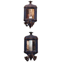 Pair of 18th c. Painted Wood Venetian and Mirror Wall Sconces 6
