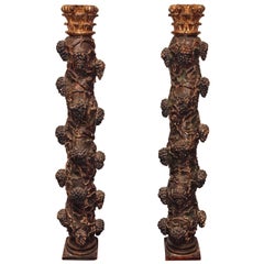 Pair of 18th c. "Salome" columns polychromed and gilt