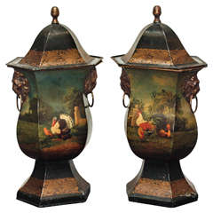 Pair of English Regency Covered Tole Urns