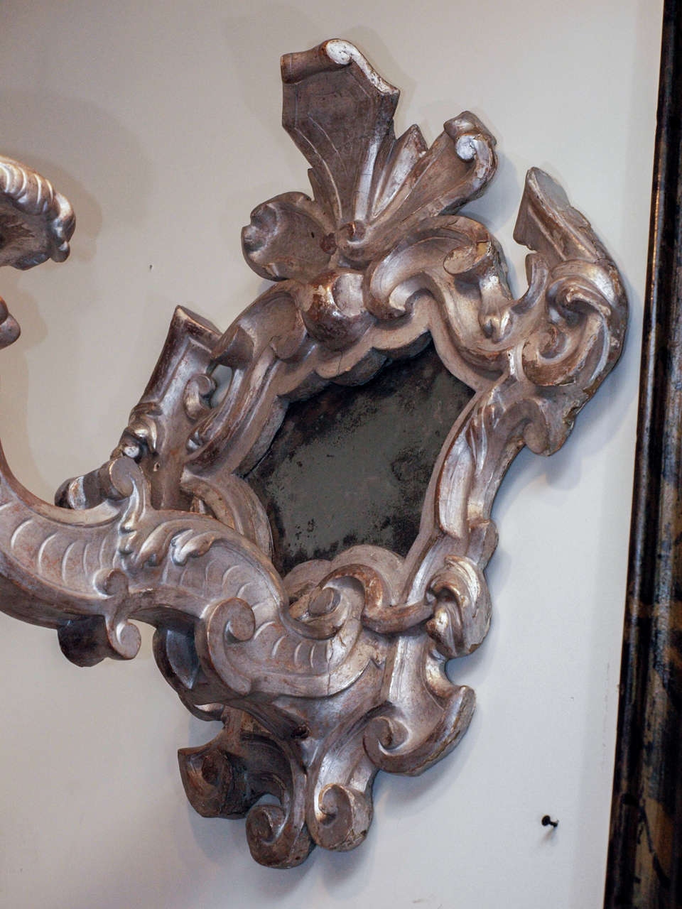 Pair of Italian Baroque Silver Gilt Mirrored Sconces In Excellent Condition In Natchez, MS
