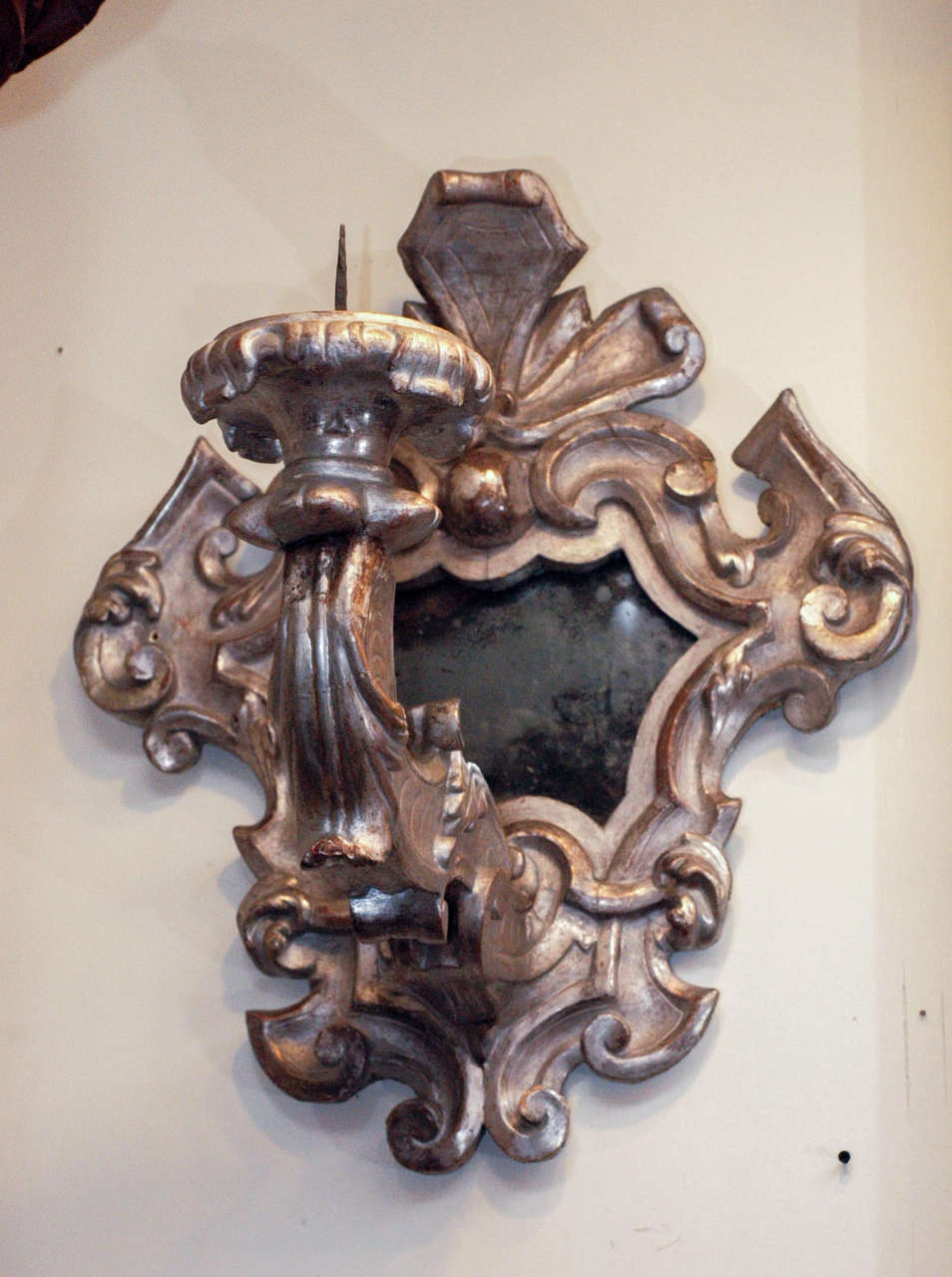 Pair of Italian Baroque Silver Gilt Mirrored Sconces 6