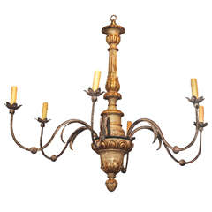 18th c. Tuscan Gilt Wood and Paint 6 Arm Chandelier
