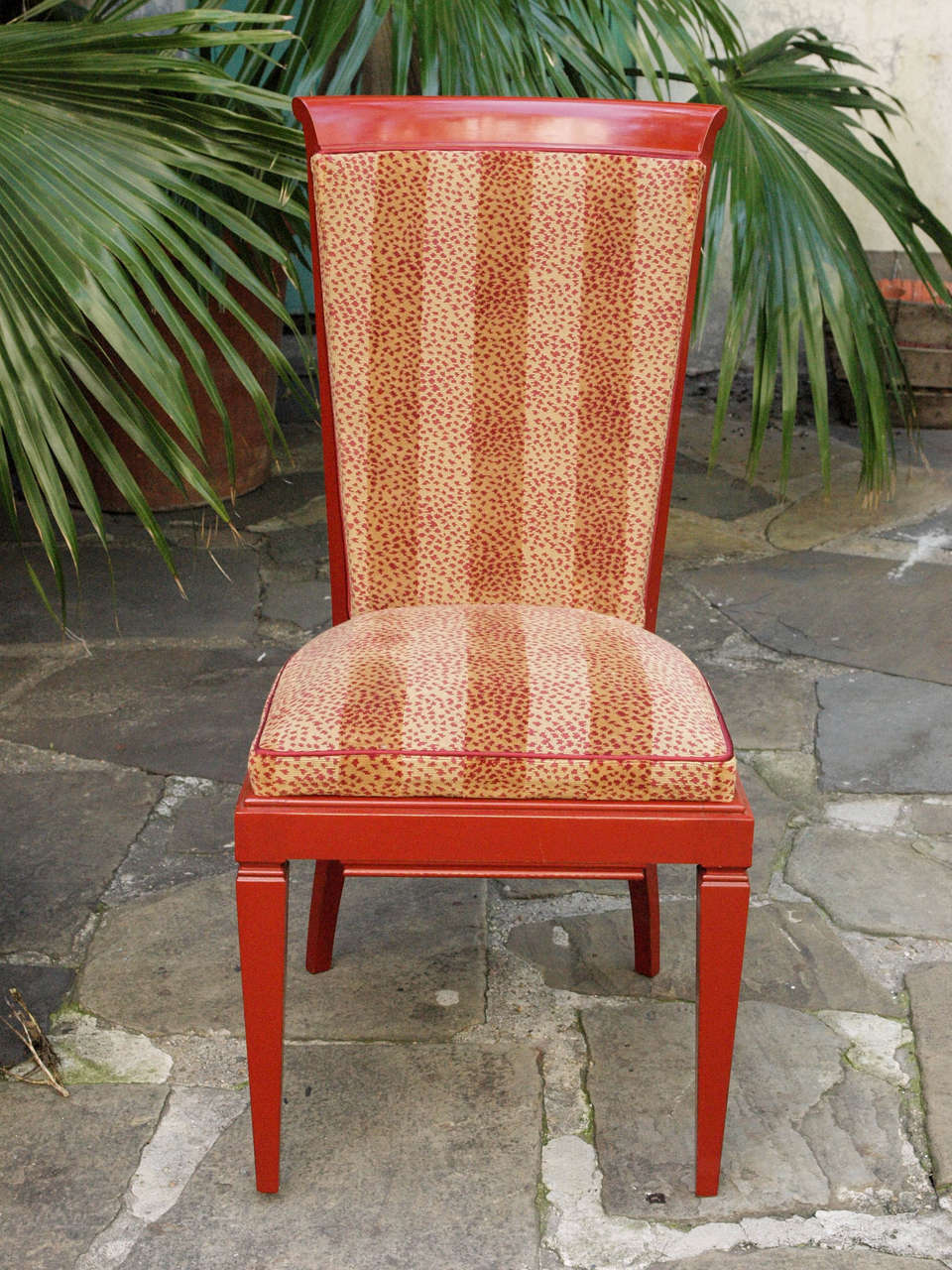 Set of eight French Art Moderne red lacquer dining chairs, in the style of Chalessin, Lyon, circa 1930-1940