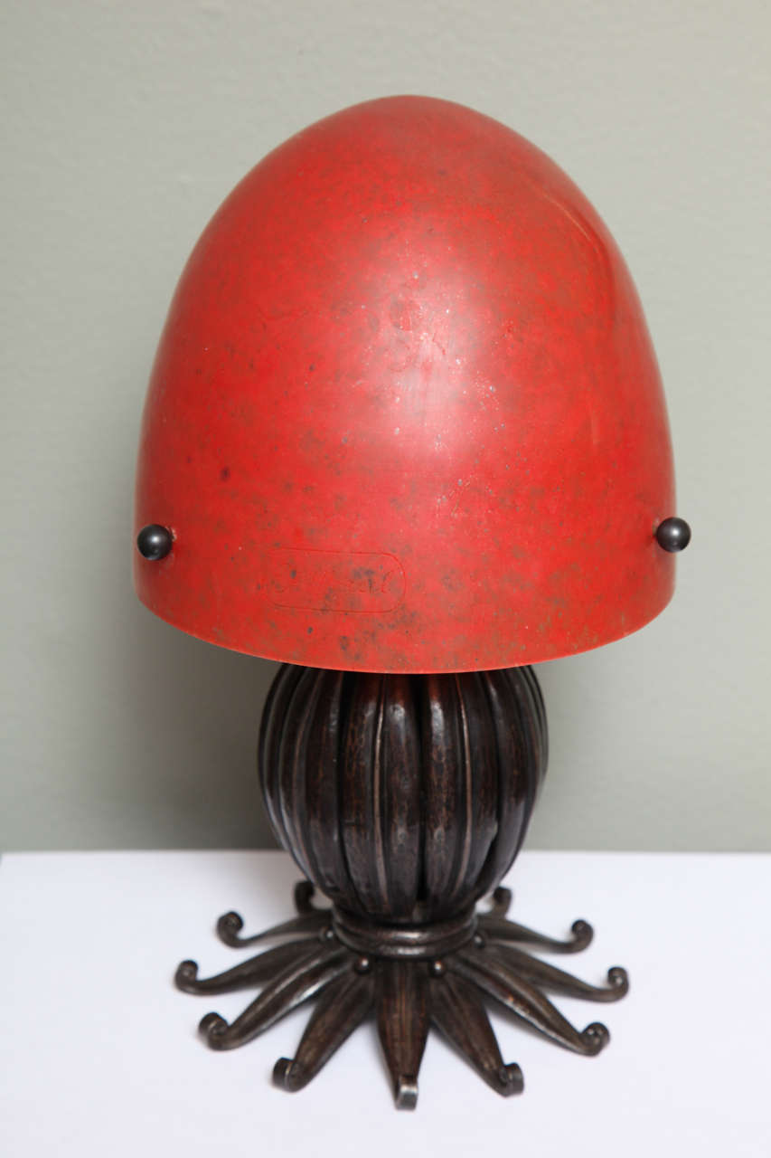 Mid-20th Century Louis Katona French Wrought Iron and Glass Table Lamp For Sale