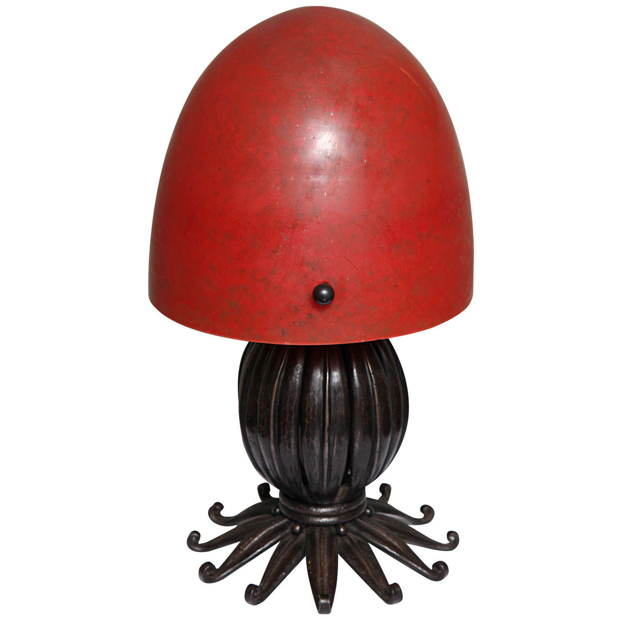 Louis Katona French Wrought Iron and Glass Table Lamp For Sale