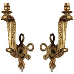 Jules Leleu  Pair of "Acanthe" Gilded Bronze Sconces