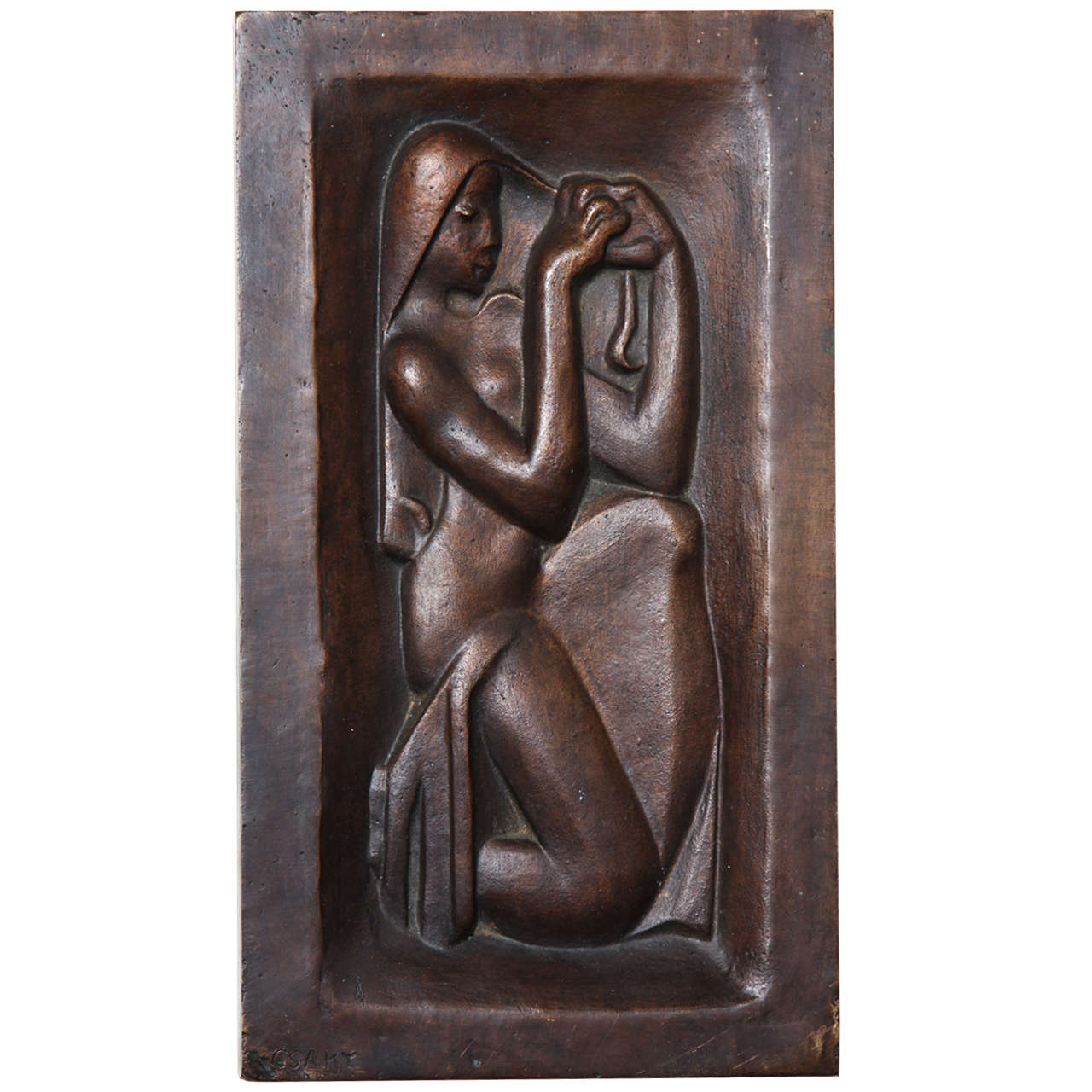 "Femme se peignant" - Relief en bronze de Joseph Csaky en vente