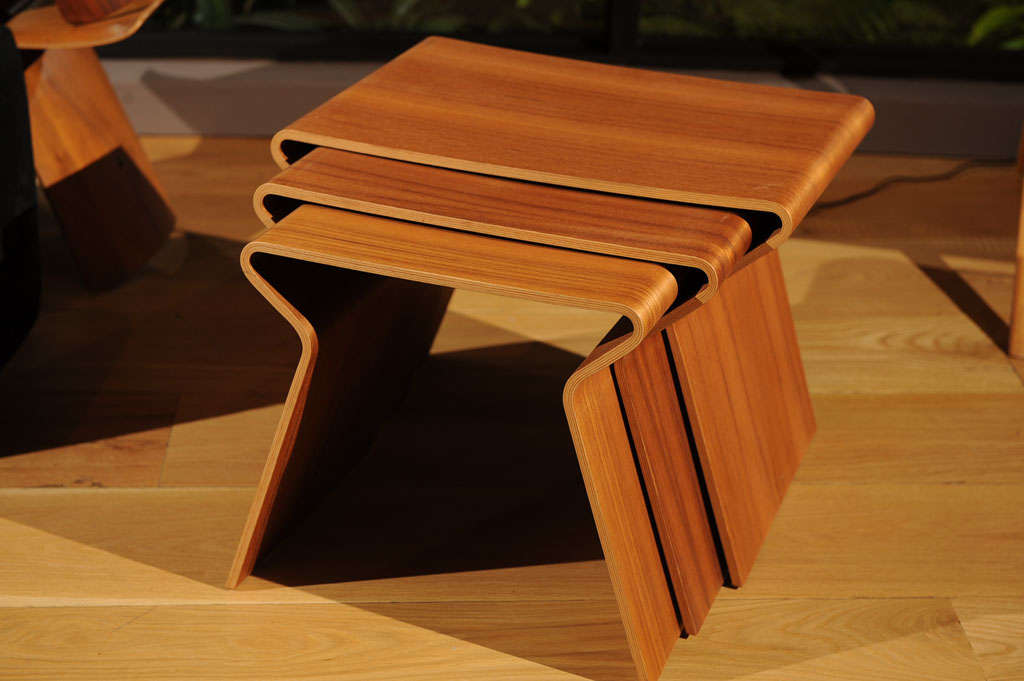 Grete Jalk, GJ plywood table by Lange Production. Designed 1963. Shaped plywood design, teak veneer surface. Undersides marked with metal plaque, no. 024