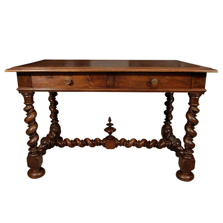 Englischer Zwei-Schubladen-Tisch aus Nussbaumholz, 19. Jahrhundert