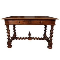 19th Century English Two-Drawer Walnut Table