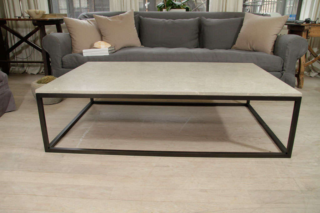 Seagrass Stone Top Coffee Table on Blackened Metal Base For Sale at 1stdibs