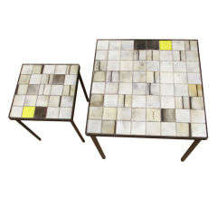 Gray and Yellow Ceramic Tile Top Tables