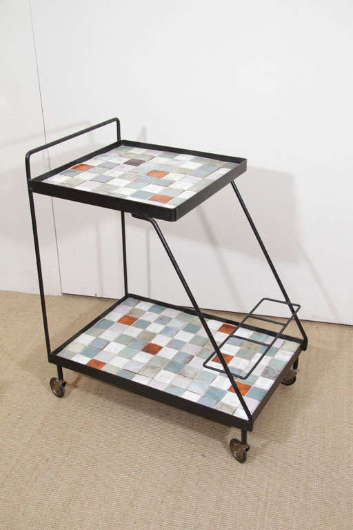 2-Tier Ceramic Tile and Iron Cart