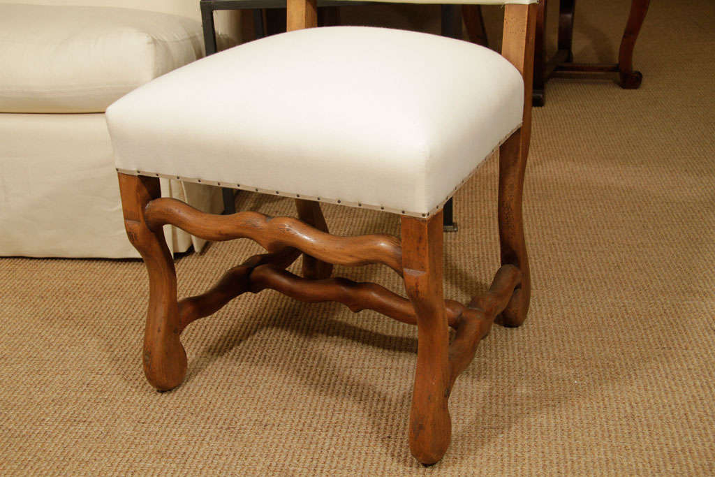 Set of six walnut  ‘os de mouton’ style upholstered chairs