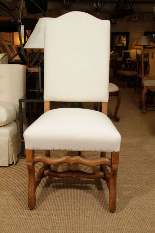 French Set of Six Walnut  ‘Os de Mouton’ Style Upholstered Chairs For Sale