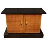 Rattan and ebonized wood cabinet