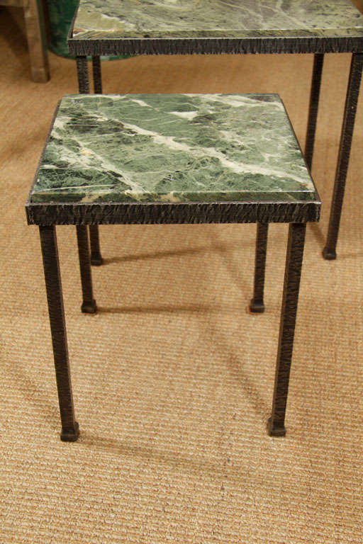 Mid-20th Century French Nesting Tables with Green Marble Tops For Sale