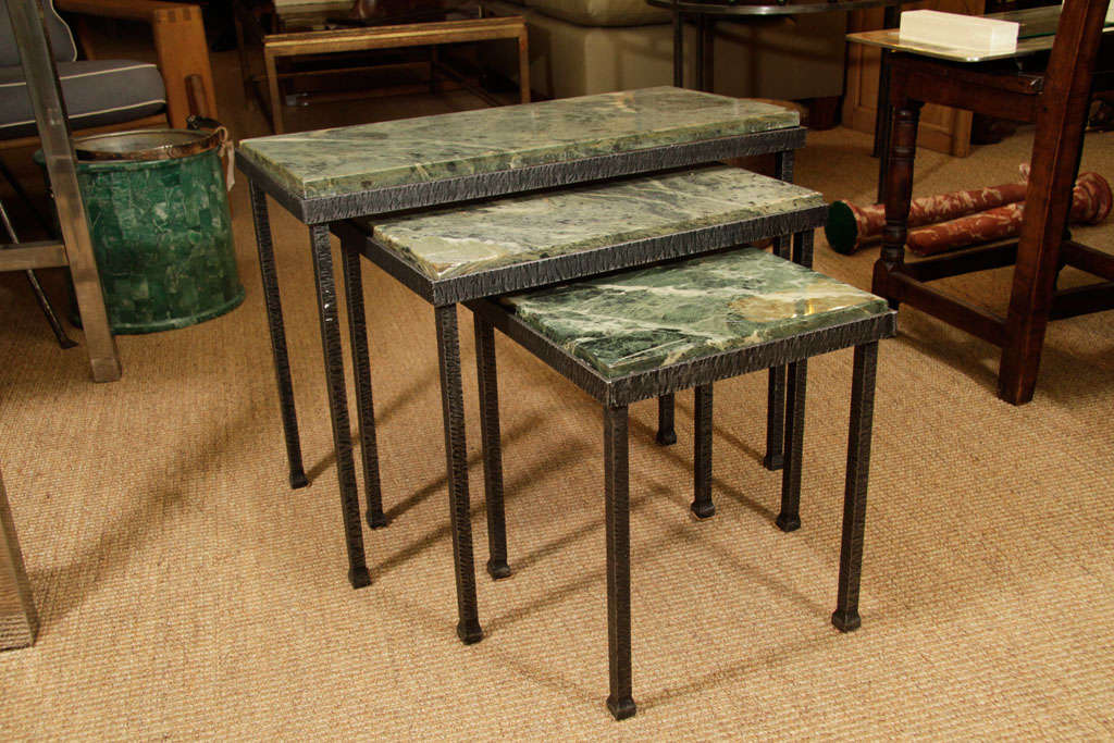 French Nesting Tables with Green Marble Tops For Sale 6