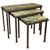 Vintage French Nesting Tables with Green Marble Tops