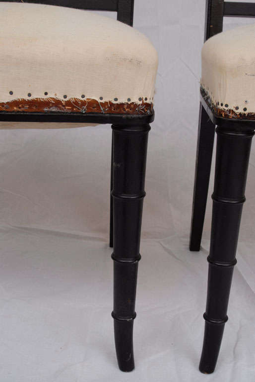 20th Century A set of six black painted mahagony lattice back chairs