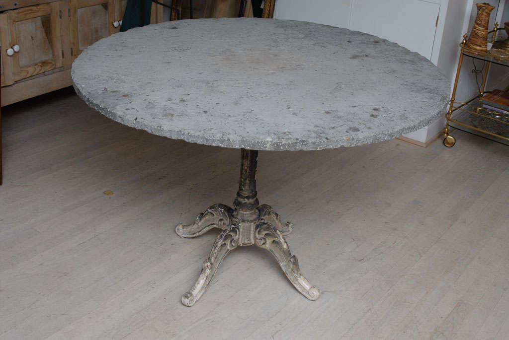 Cast Iron Gueridon Table with Blue Stone Top.