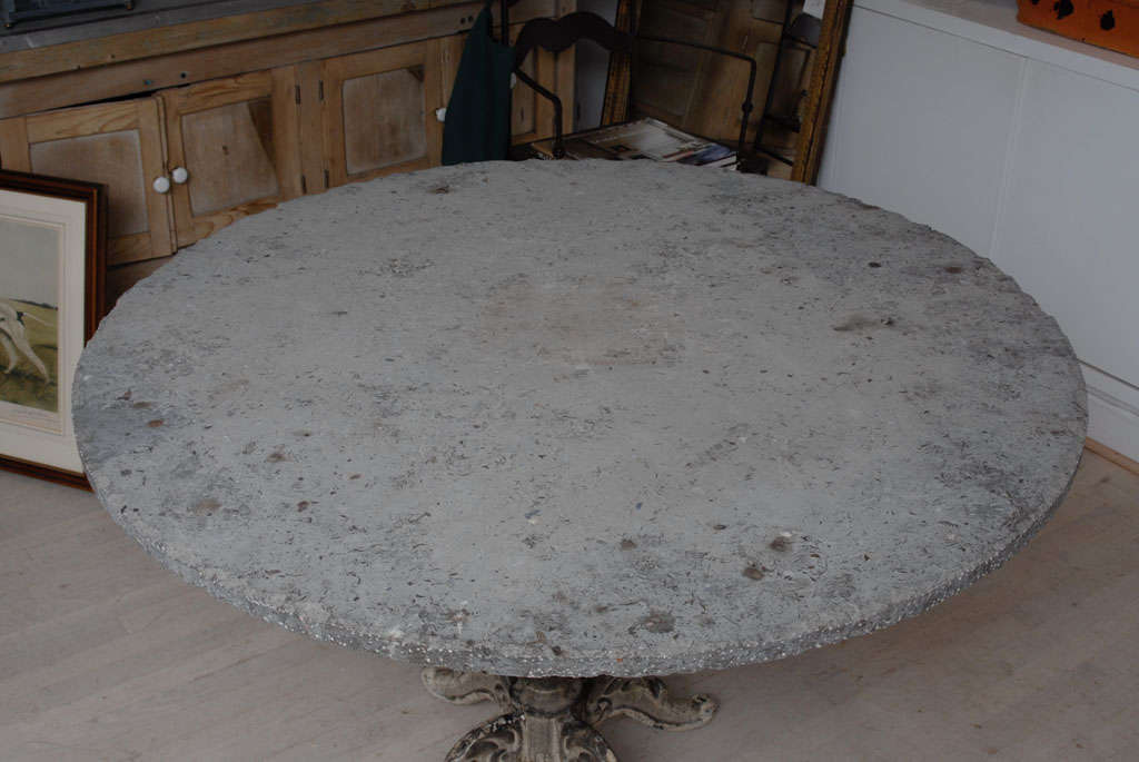 French Provincial Cast Iron Base Gueridon Table with Blue Stone Top