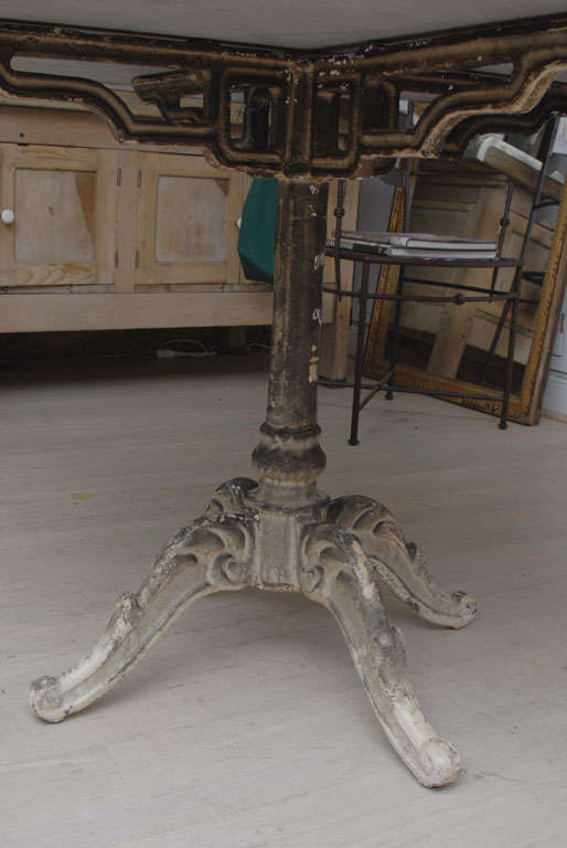 Cast Iron Base Gueridon Table with Blue Stone Top In Excellent Condition In Los Angeles, CA