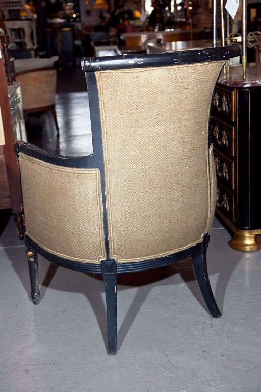 Pair Jansen Armchairs Directoire Style Ebony And Gilt Paint Decorated  1