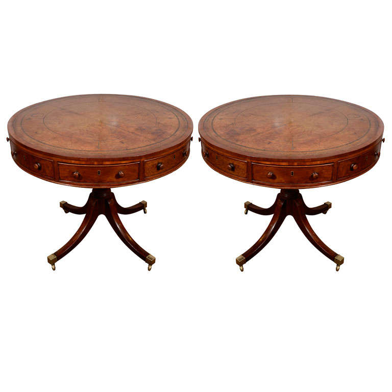 A Pair of 19th Century English Mahogany Drum Tables For Sale