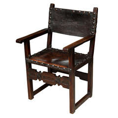 18th C. Walnut and Leather Armchair
