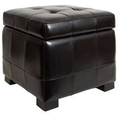 Black Leather Lift Top Ottoman, England, 20th Century