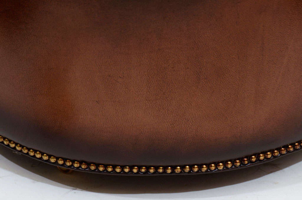 20th Century Pair Round Tufted Leather Lift-Top Ottomans, England, 20th C.