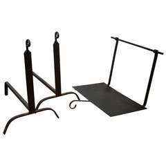 Mid Century Iron Andirons / Log Holder