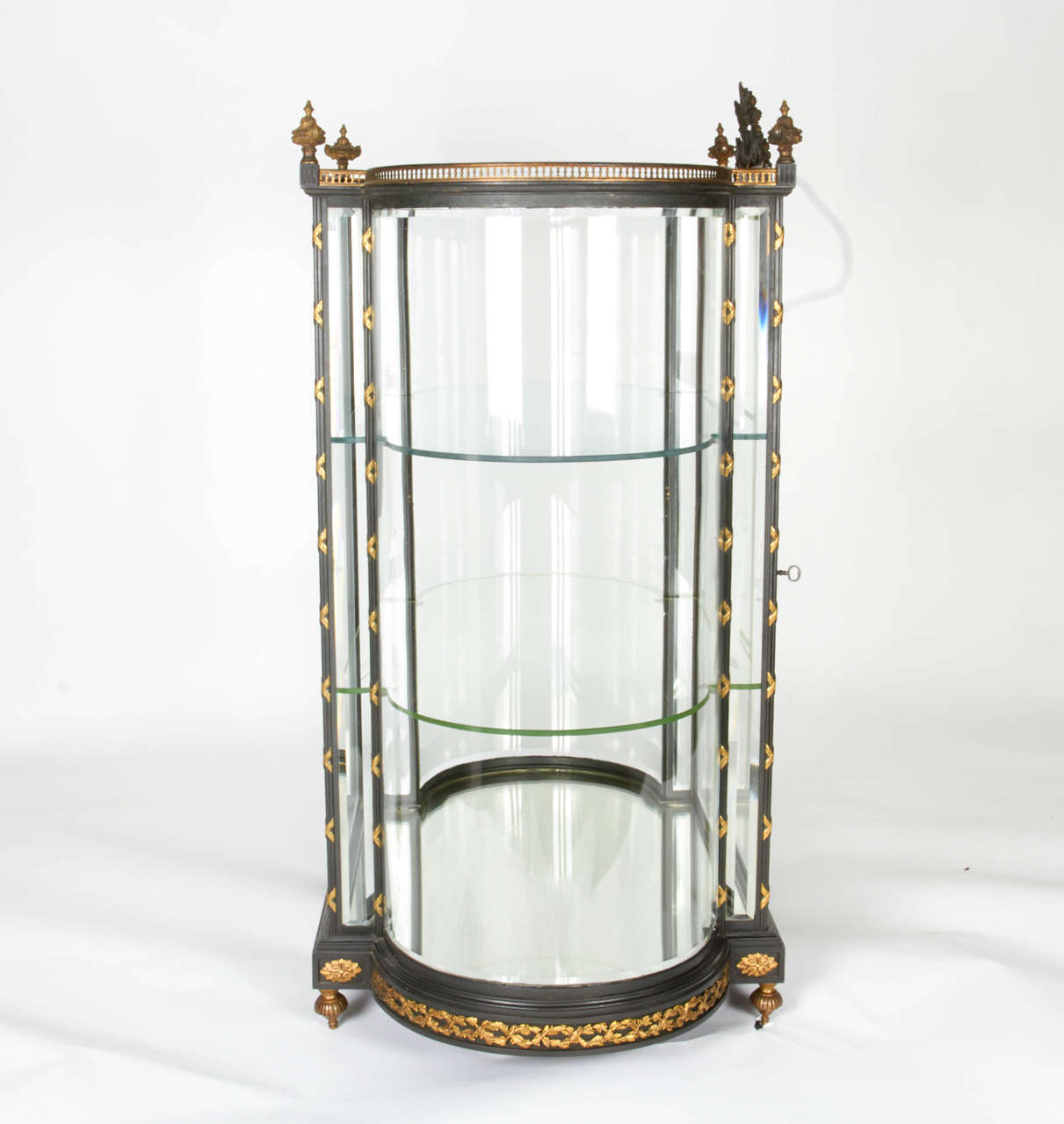 20th Century Antique Glass, Bronze and Steel Jewelry Showcase or Vitrine For Sale