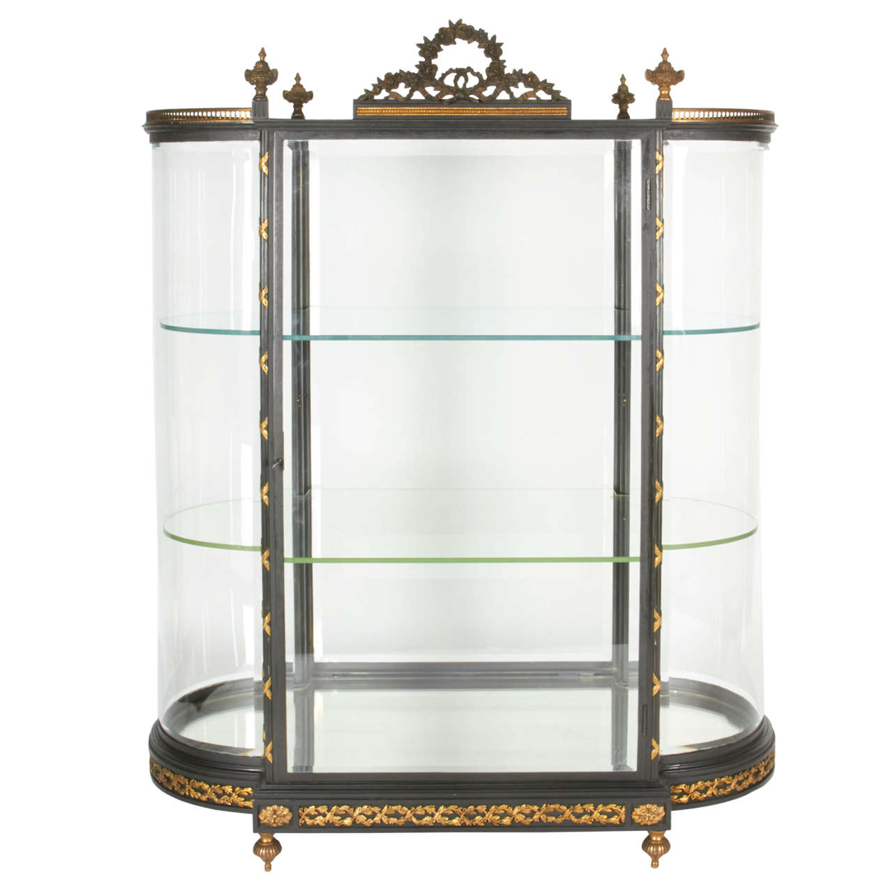 Vitrine ou vitrine à bijoux ancienne en verre, bronze et acier en vente