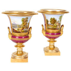 Pair of Neoclassical Campagne Shaped "Russian or French" Porcelain Vases