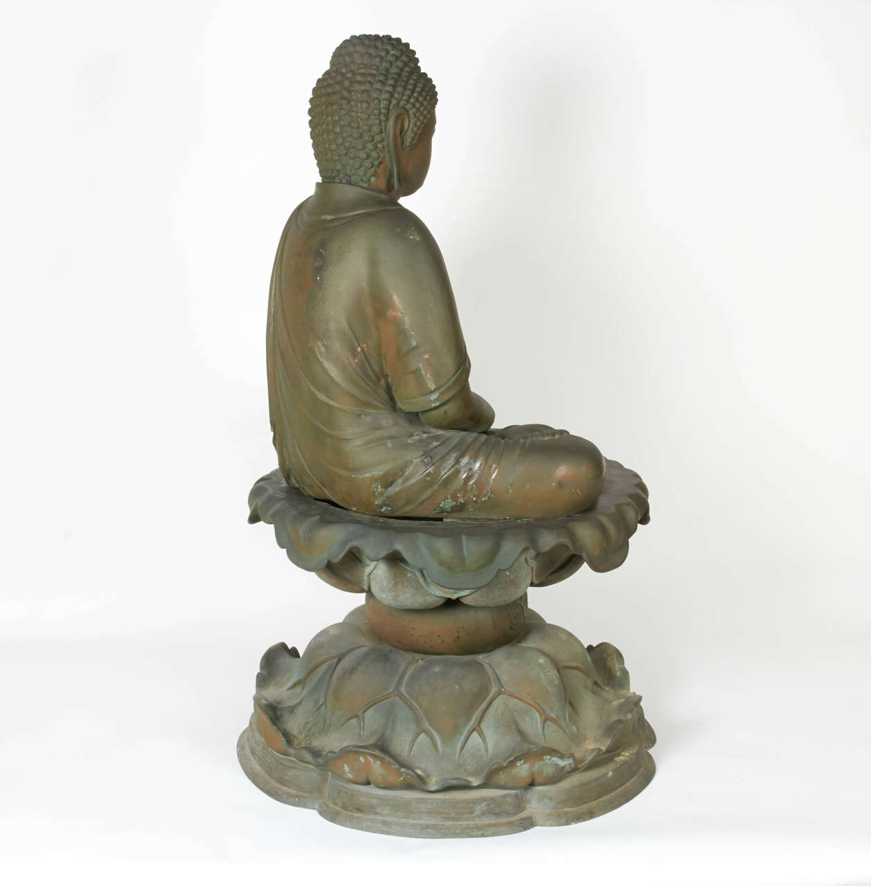 Chinese Very Large Japanese Bronze Figure of Buddha on Bronze Lotus Base