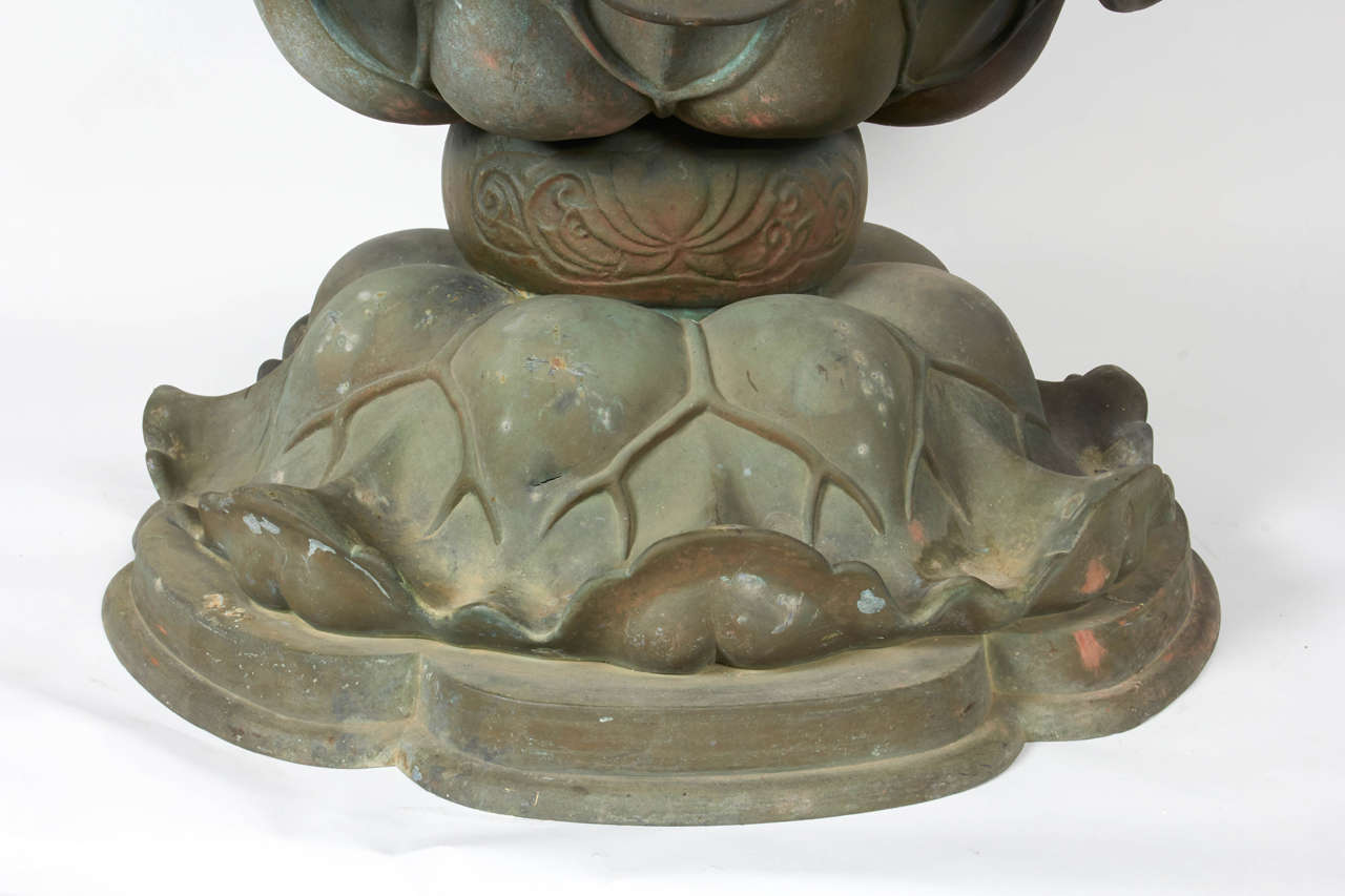 Very Large Japanese Bronze Figure of Buddha on Bronze Lotus Base In Good Condition In New York, NY