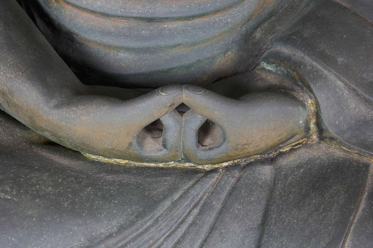 Very Large Japanese Bronze Figure of Buddha on Bronze Lotus Base 1