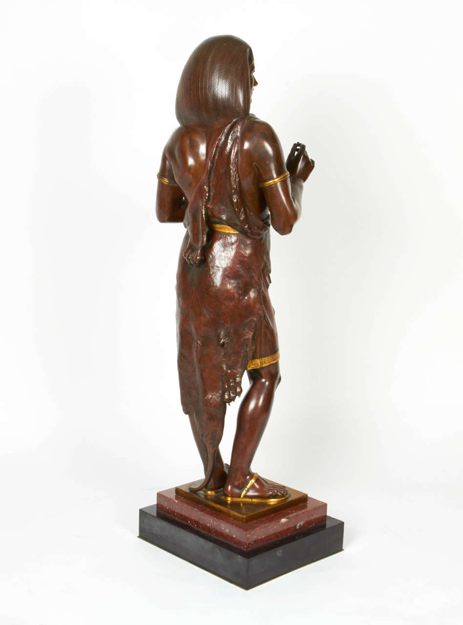 Patinated Emile Louis Picault, Bronze Figure of an Egyptian Scribe For Sale