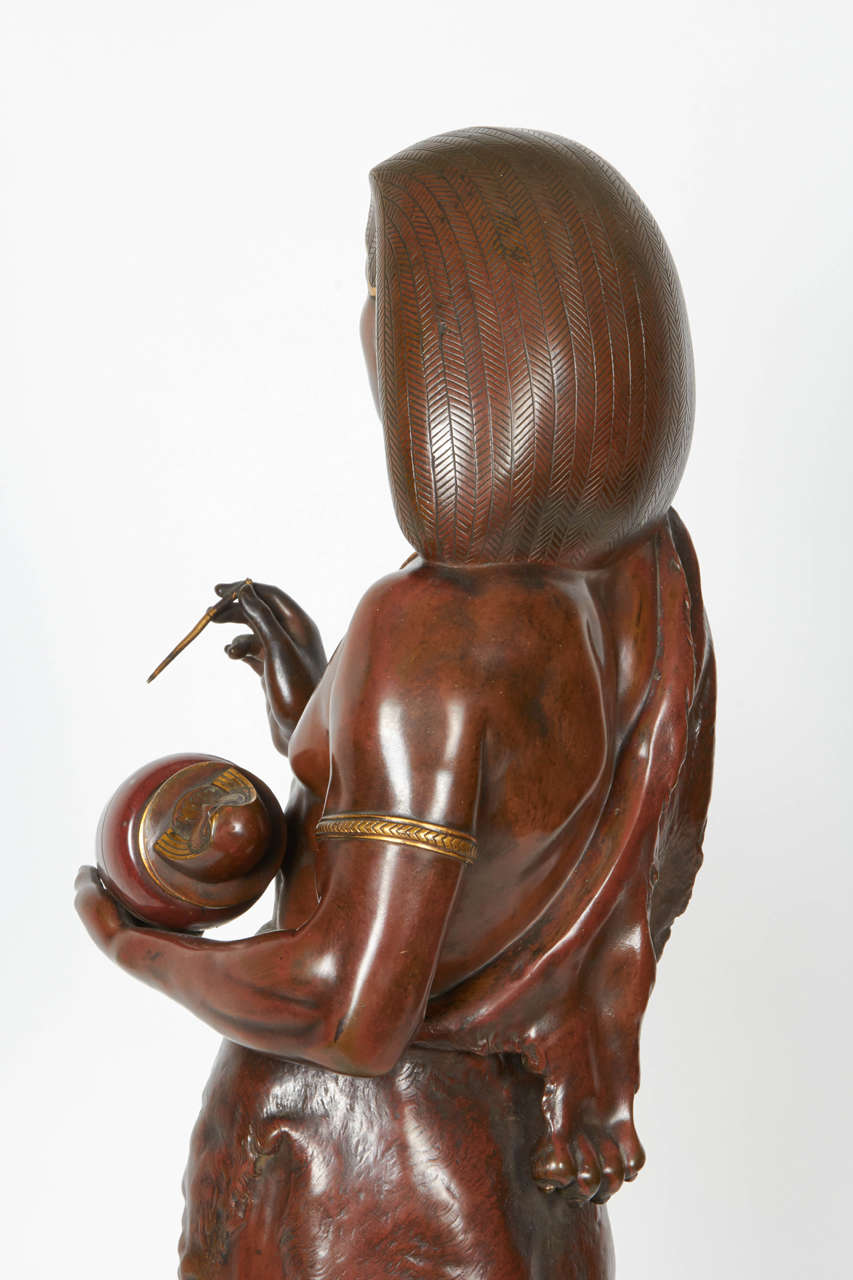 Late 19th Century Emile Louis Picault, Bronze Figure of an Egyptian Scribe For Sale