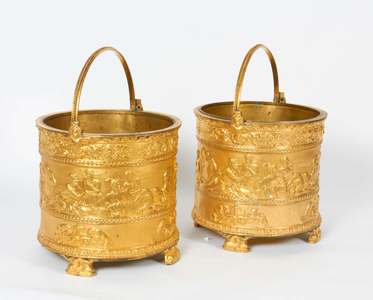 English Pair of Elkington & Co Gilt Bronze Neoclassical Jardiniere/Champagne Ice Buckets For Sale