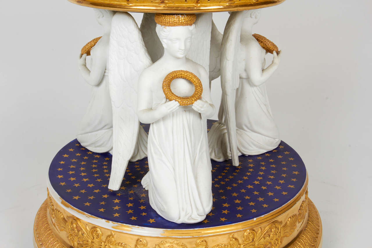 Early 19th Century Large Russian Empire Porcelain Gold-Ground and White Bisque Figural Centrepiece For Sale