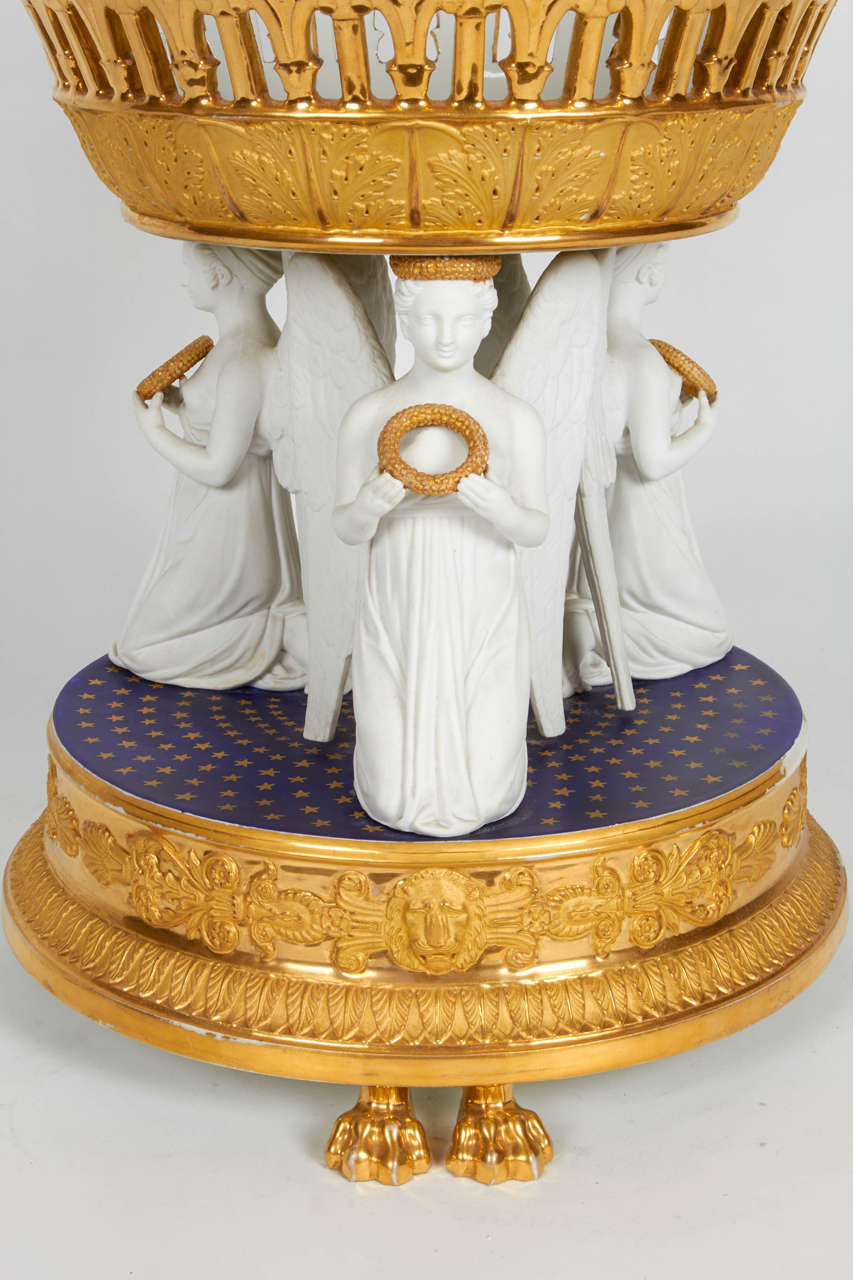 Large Russian Empire Porcelain Gold-Ground and White Bisque Figural Centrepiece For Sale 3