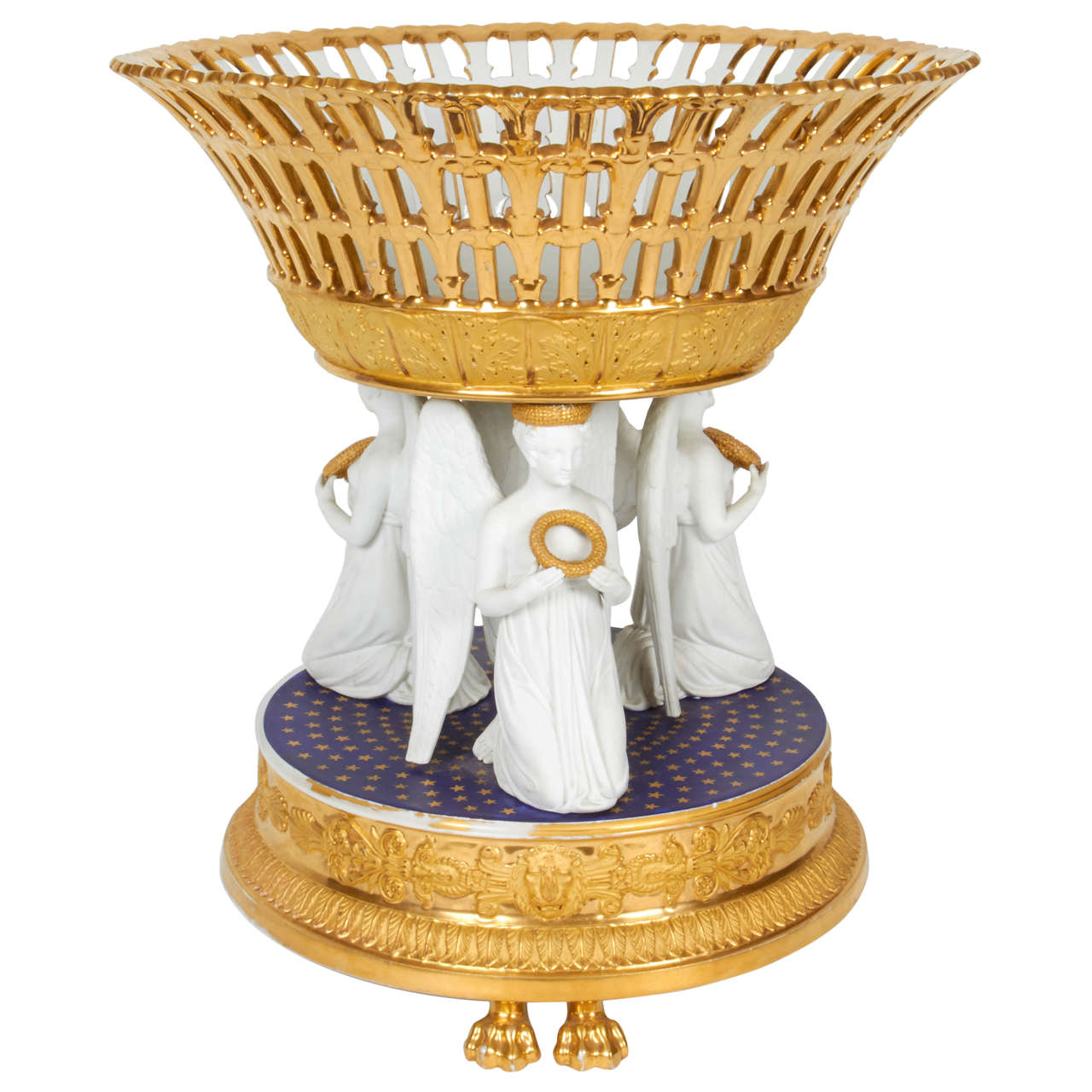 Large Russian Empire Porcelain Gold-Ground and White Bisque Figural Centrepiece For Sale