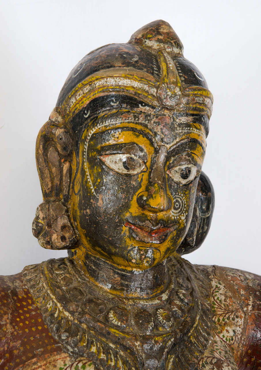 Carved Wood and Decorated Model of an Indian Dancer In Excellent Condition In London, GB