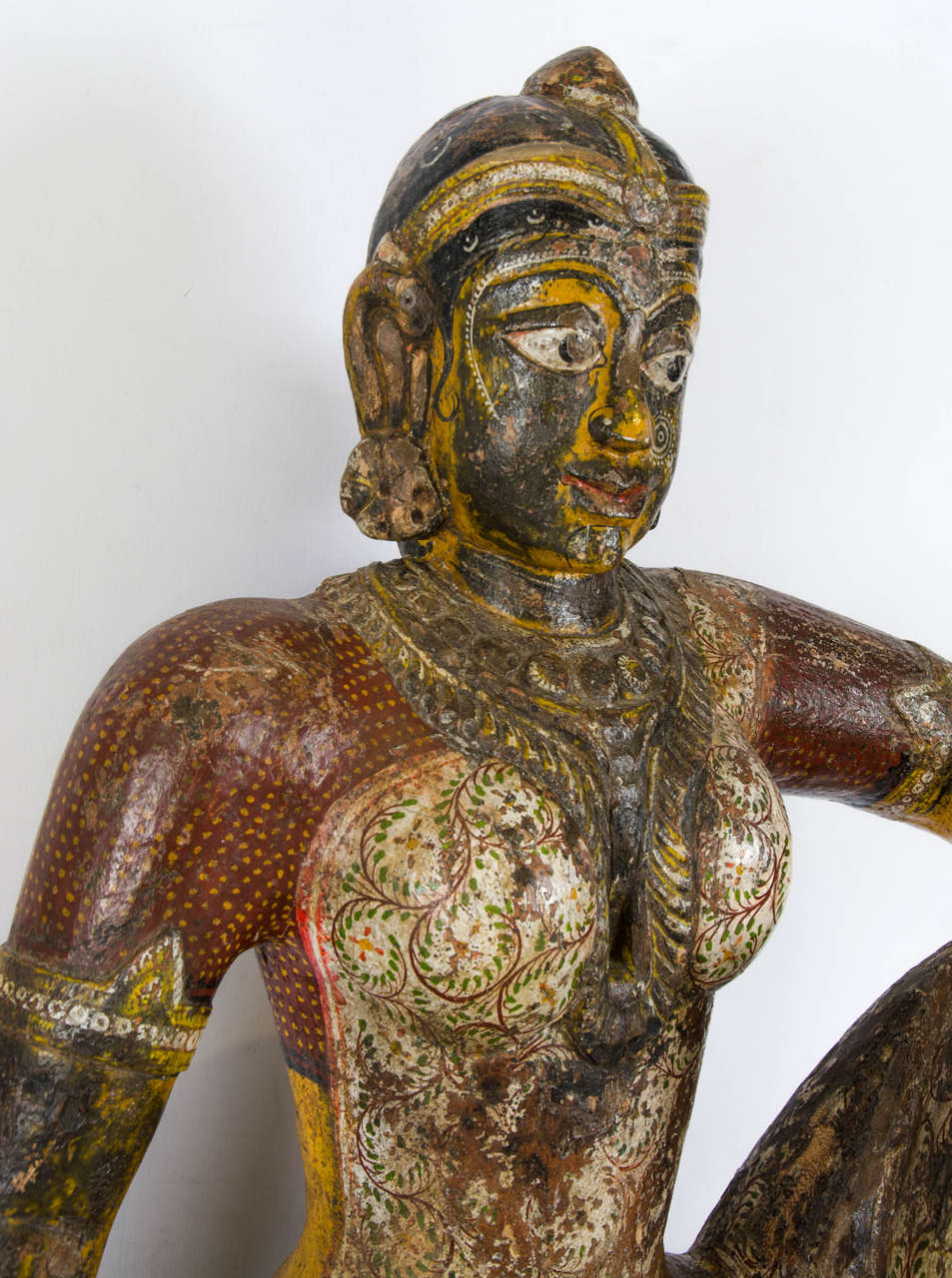 Late 19th Century Carved Wood and Decorated Model of an Indian Dancer