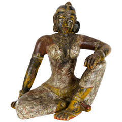 Carved Wood and Decorated Model of an Indian Dancer
