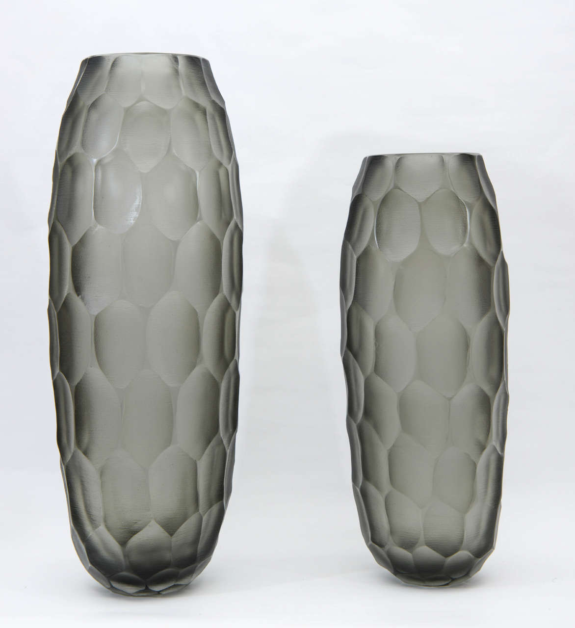 Italian Set of Three Vases in Grey Murano Glass, Signed Toso Murano