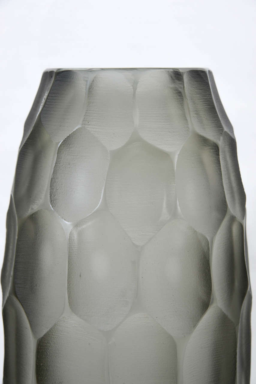 Contemporary Set of Three Vases in Grey Murano Glass, Signed Toso Murano